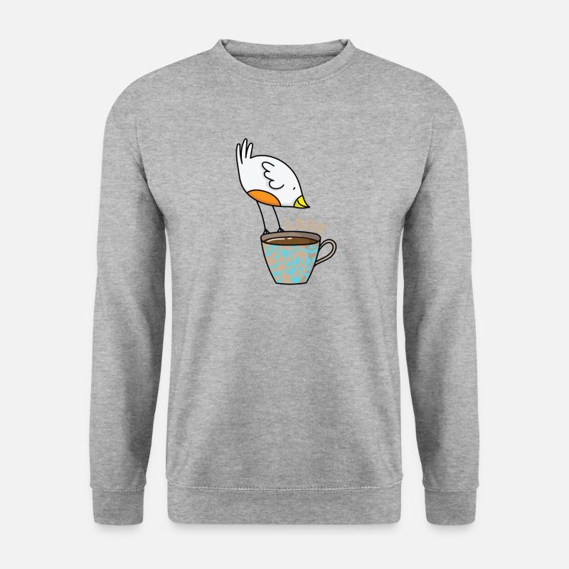Lerche Schlaftyp Frühaufsteher Vogel mit Kaffee - Unisex Pullover - Weißgrau meliert