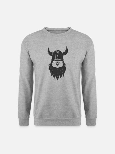 Wikinger mit Vollbart und Wikingerhelm - Unisex Pullover - Weißgrau meliert