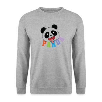Pandabär streckt Zunge raus Kinder - Unisex Pullover - Weißgrau meliert - Vorne - Alina (178cm) & Michal (187cm)