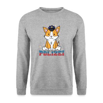 Polizei Fuchs mit Polizeimütze - Unisex Pullover - Weißgrau meliert - Vorne - Alina (178cm) & Michal (187cm)