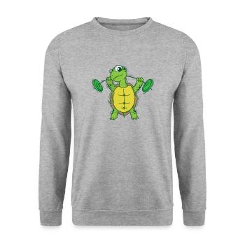 Turtle loves fitness and lifting weights - Unisex Sweatshirt - salt & pepper - Front - Alina (178cm) & Michal (187cm)