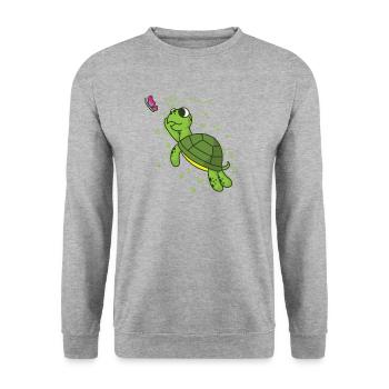 Turtle with Butterfly Reptile Water - Unisex Sweatshirt - salt & pepper - Front - Alina (178cm) & Michal (187cm)