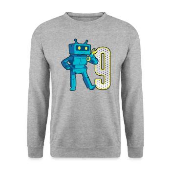 9. Geburtstag Retro Roboter 9 Jahre alt Robotik - Unisex Pullover - Weißgrau meliert - Vorne - Alina (178cm) & Michal (187cm)