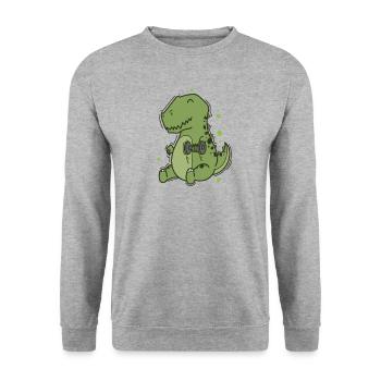 T-Rex Dino with dumbbells makes fitness - Unisex Sweatshirt - salt & pepper - Front - Alina (178cm) & Michal (187cm)