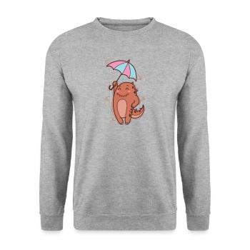 Dino with parasol Dinosaur Reptile - Unisex Sweatshirt - salt & pepper - Front - Alina (178cm) & Michal (187cm)