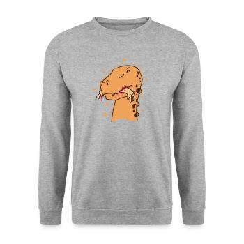 Dino with arm in mouth Dinosaur Reptile - Unisex Sweatshirt - salt & pepper - Front - Alina (178cm) & Michal (187cm)