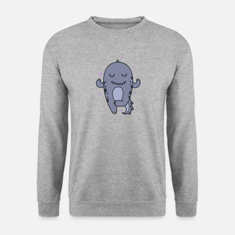 kleiner Dino meditiert Dinosaurier Reptil - Unisex Pullover - Weißgrau meliert
