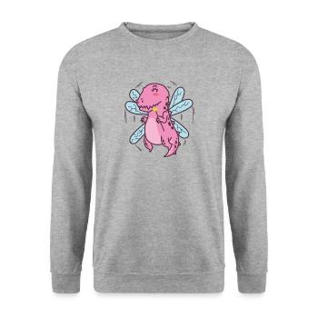 Dino mit Schmetterlingsfedern Dinosaurier - Unisex Pullover - Weißgrau meliert - Vorne - Alina (178cm) & Michal (187cm)