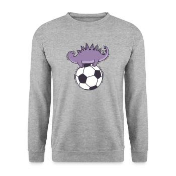 Dino liebt Fußball Dinosaurier Reptil - Unisex Pullover - Weißgrau meliert - Vorne - Alina (178cm) & Michal (187cm)
