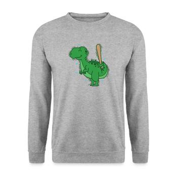 Dino beim Baseball Dinosaurier Reptil - Unisex Pullover - Weißgrau meliert - Vorne - Alina (178cm) & Michal (187cm)