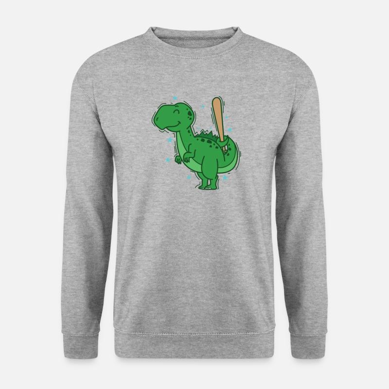 Dino beim Baseball Dinosaurier Reptil - Unisex Pullover - Weißgrau meliert