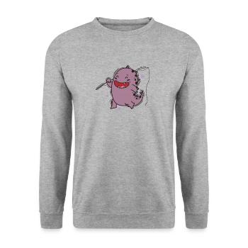 Dino beim Schmetterling fangen Dinosaurier - Unisex Pullover - Weißgrau meliert - Vorne - Alina (178cm) & Michal (187cm)