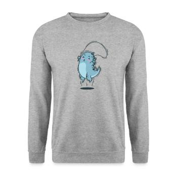 Dino springt Seil Dinosaurier Reptil - Unisex Pullover - Weißgrau meliert - Vorne - Alina (178cm) & Michal (187cm)