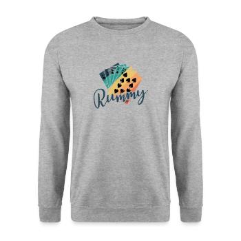 Rummy Hobby Card Game Romme Playing Cards - Unisex Sweatshirt - salt & pepper - Front - Alina (178cm) & Michal (187cm)