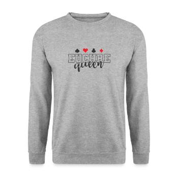 Euchre Queen Kartenspiel Spielkarten - Unisex Pullover - Weißgrau meliert - Vorne - Alina (178cm) & Michal (187cm)