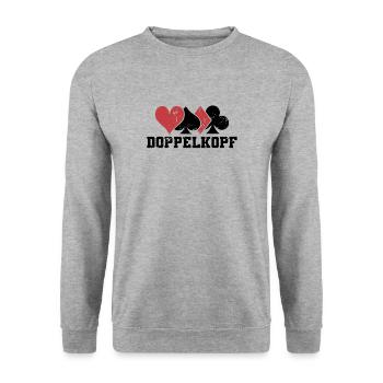 Doppelkopf Kartenspiel Damen und Buben - Unisex Pullover - Weißgrau meliert - Vorne - Alina (178cm) & Michal (187cm)