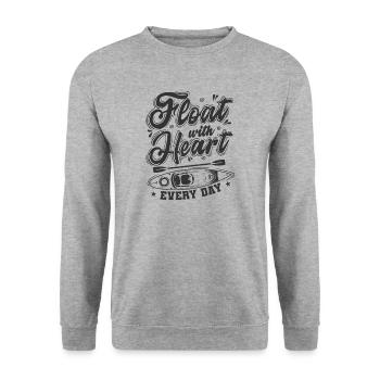 Float with Heart every Day Kajak Paddelboot - Unisex Pullover - Weißgrau meliert - Vorne - Alina (178cm) & Michal (187cm)