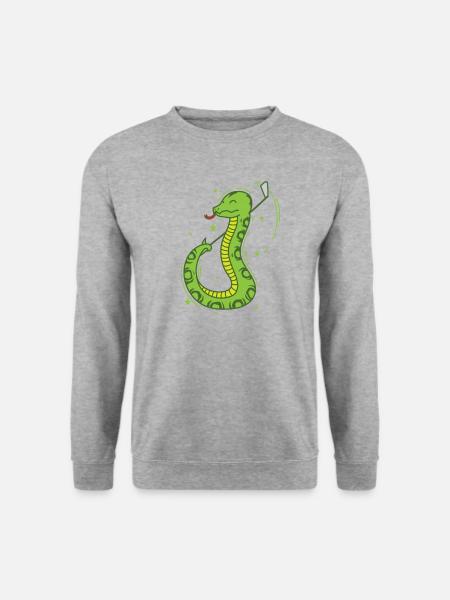 Schlange spielt Golf Reptil Tier Zoo - Unisex Pullover - Weißgrau meliert