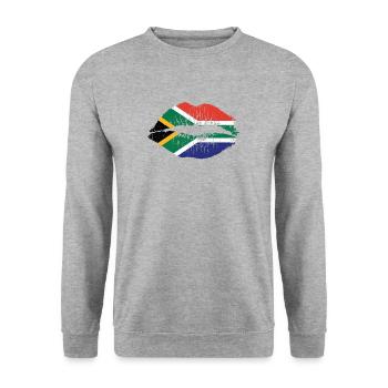 Mund Lippen mit Südafrika Farben Kontinent - Unisex Pullover - Weißgrau meliert - Vorne - Alina (178cm) & Michal (187cm)