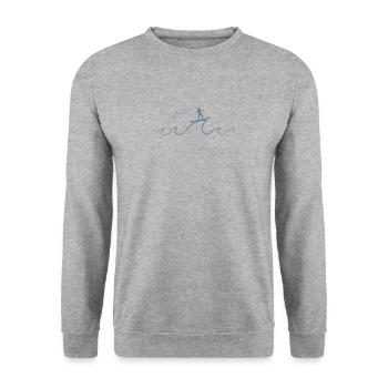 Stick figure surfs on a wave - Unisex Sweatshirt - salt & pepper - Front - Alina (178cm) & Michal (187cm)