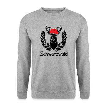 Schwarzwald Wappen Hirsch - Unisex Pullover - Weißgrau meliert - Vorne - Alina (178cm) & Michal (187cm)