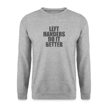 Left Handers do it Better Linkshänder - Unisex Pullover - Weißgrau meliert - Vorne - Alina (178cm) & Michal (187cm)