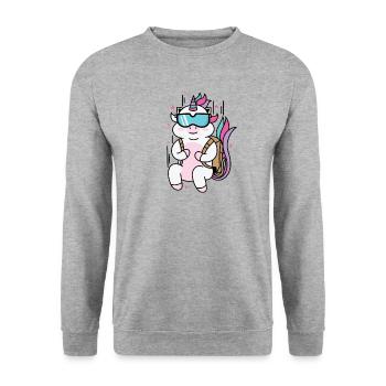 Einhorn springt Fallschirm Fabelwesen Sport - Unisex Pullover - Weißgrau meliert - Vorne - Alina (178cm) & Michal (187cm)
