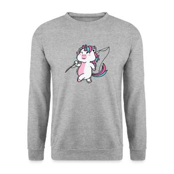 Einhorn möchte Angeln gehen Fabelwesen Sport - Unisex Pullover - Weißgrau meliert - Vorne - Alina (178cm) & Michal (187cm)
