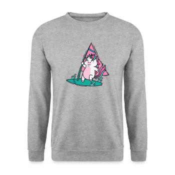 Einhorn beim Surfen Fabelwesen Sport - Unisex Pullover - Weißgrau meliert - Vorne - Alina (178cm) & Michal (187cm)