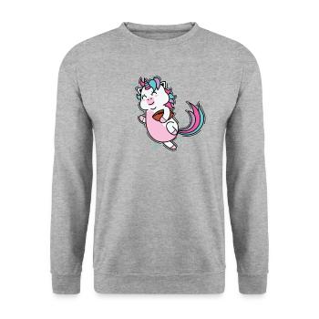 Unicorn joue au rugby ou au football - Sweat-shirt Unisexe - gris chiné - Devant - Alina (178cm) & Michal (187cm)