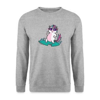 cool licorne surfe sur les sports de créatures mythiques - Sweat-shirt Unisexe - gris chiné - Devant - Alina (178cm) & Michal (187cm)