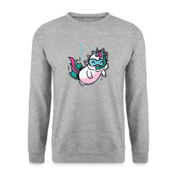Einhorn beim Tauchen Fabelwesen Sport - Unisex Pullover - Weißgrau meliert - Vorne - Alina (178cm) & Michal (187cm)