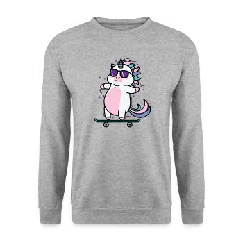 Einhorn beim Skaten Fabelwesen Sport - Unisex Pullover - Weißgrau meliert - Vorne - Alina (178cm) & Michal (187cm)