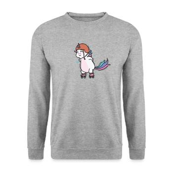 Einhorn beim Inline Skating Fabelwesen Sport - Unisex Pullover - Weißgrau meliert - Vorne - Alina (178cm) & Michal (187cm)