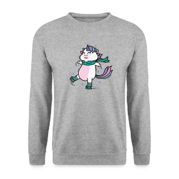 Einhorn macht Eiskunstlauf Fabelwesen Sport - Unisex Pullover - Weißgrau meliert - Vorne - Alina (178cm) & Michal (187cm)