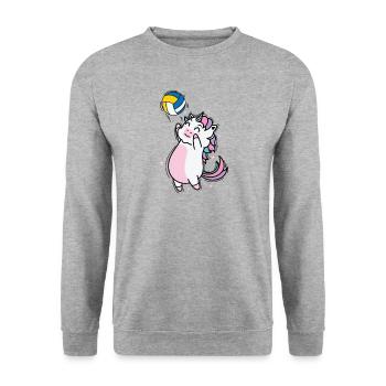 Einhorn beim Volleyball Fabelwesen Sport - Unisex Pullover - Weißgrau meliert - Vorne - Alina (178cm) & Michal (187cm)