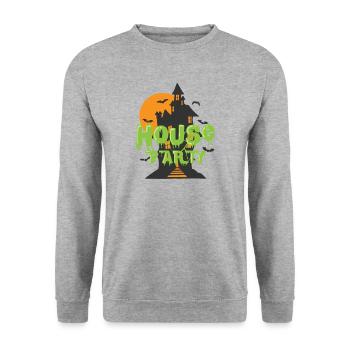House Party Halloween Feiern tanzen Musik - Unisex Pullover - Weißgrau meliert - Vorne - Alina (178cm) & Michal (187cm)