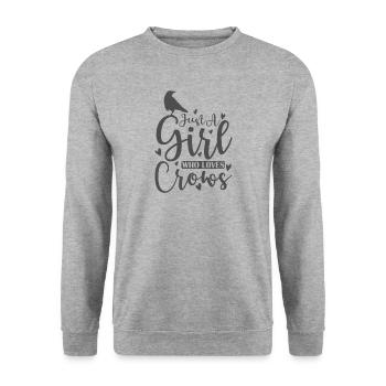 Just a Girl who loves Crows Rabe Krähe - Unisex Pullover - Weißgrau meliert - Vorne - Alina (178cm) & Michal (187cm)