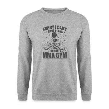 Sorry I can’t I have Plans in the MMA Gym - Unisex Pullover - Weißgrau meliert - Vorne - Alina (178cm) & Michal (187cm)