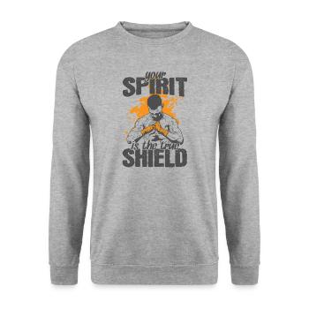 Your Spirit is the true Shield MMA - Unisex Pullover - Weißgrau meliert - Vorne - Alina (178cm) & Michal (187cm)
