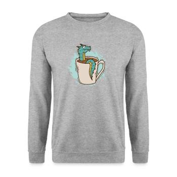 Dragon dans une tasse mignonne créature mythique - Sweat-shirt Unisexe - gris chiné - Devant - Alina (178cm) & Michal (187cm)