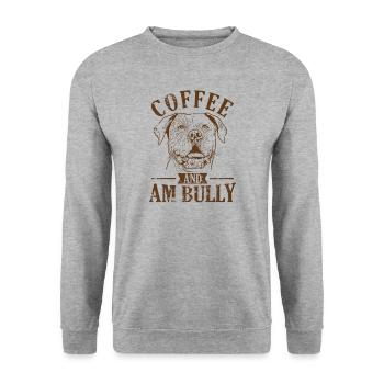 Coffee and AM Bully Bulldogge Haustier - Unisex Pullover - Weißgrau meliert - Vorne - Alina (178cm) & Michal (187cm)