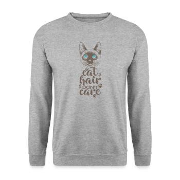Cat Hair Don't Care Siamese Cat Haustier - Unisex Pullover - Weißgrau meliert - Vorne - Alina (178cm) & Michal (187cm)