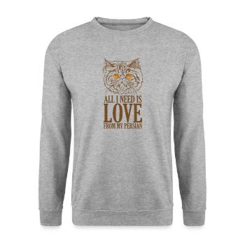 All I Need is Love from my Persian Cat - Unisex Sweatshirt - salt & pepper - Front - Alina (178cm) & Michal (187cm)