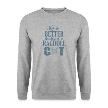 La vie est meilleure avec un chat Ragdoll Chat domestique - Sweat-shirt Unisexe - gris chiné - Devant - Alina (178cm) & Michal (187cm)