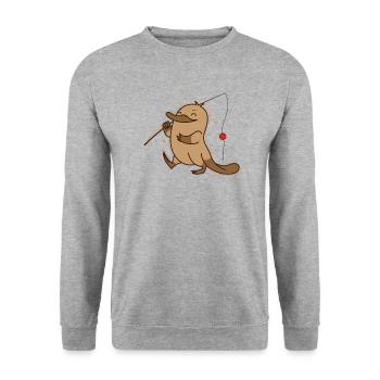 Platypus goes fishing Australia animal - Unisex Sweatshirt - salt & pepper - Front - Alina (178cm) & Michal (187cm)