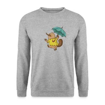 Platypus with umbrella in the rain Australia - Unisex Sweatshirt - salt & pepper - Front - Alina (178cm) & Michal (187cm)
