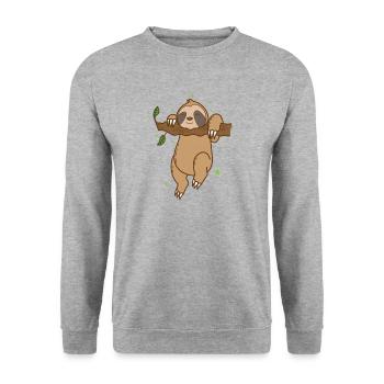 Faultier hängt am Ast faul Tropen - Unisex Pullover - Weißgrau meliert - Vorne - Alina (178cm) & Michal (187cm)