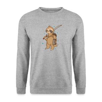 Faultier mit Ritterrüstung und Schwert faul - Unisex Pullover - Weißgrau meliert - Vorne - Alina (178cm) & Michal (187cm)