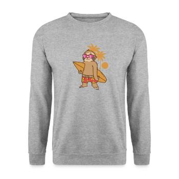 Faultier am Strand mit Surfbrett faul - Unisex Pullover - Weißgrau meliert - Vorne - Alina (178cm) & Michal (187cm)